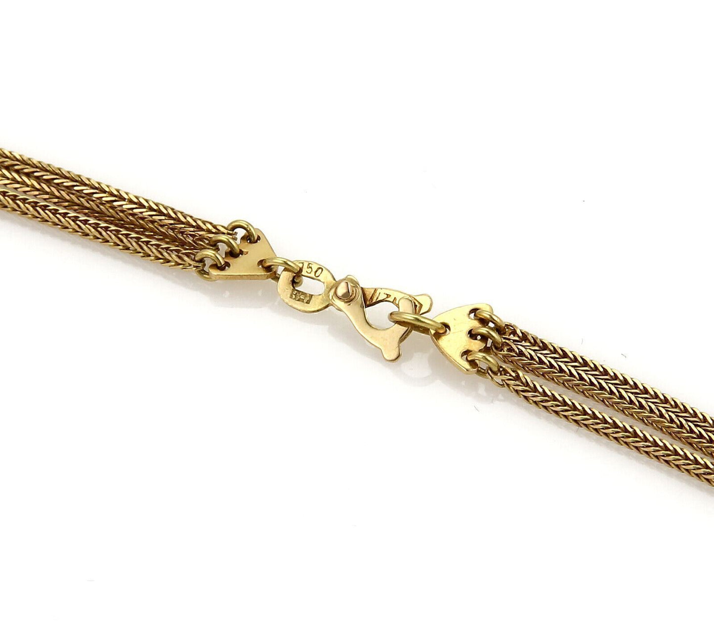 Antique Red Floral Enamel Triple Strand 18k Yellow Gold Tassel Necklace