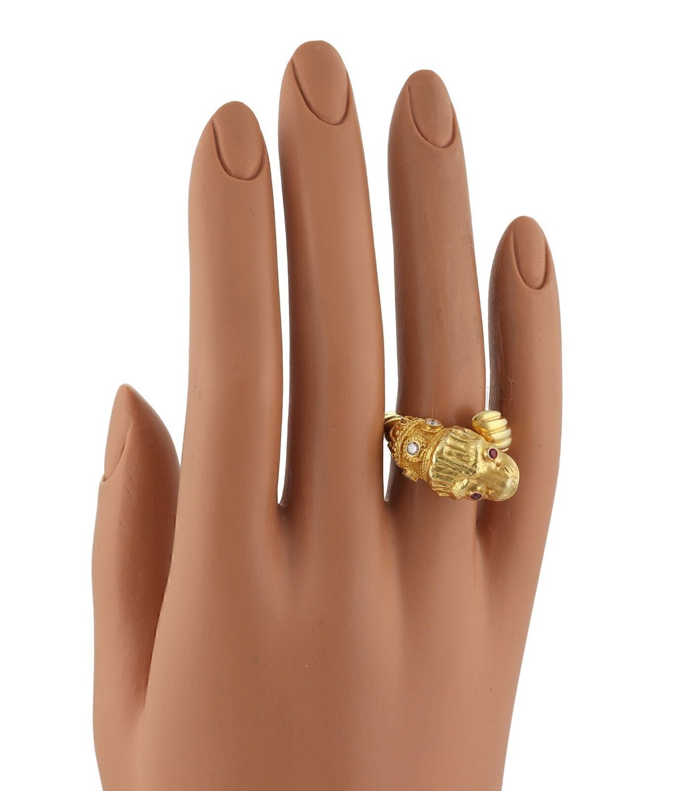 Ilias Lalaounis Diamond Ruby 18k Yellow Gold Lion Head Bypass Ring - Size 6.75