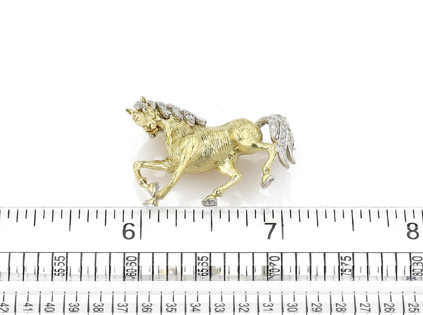 Diamond Horse 18k Two Tone Gold Pin Brooch