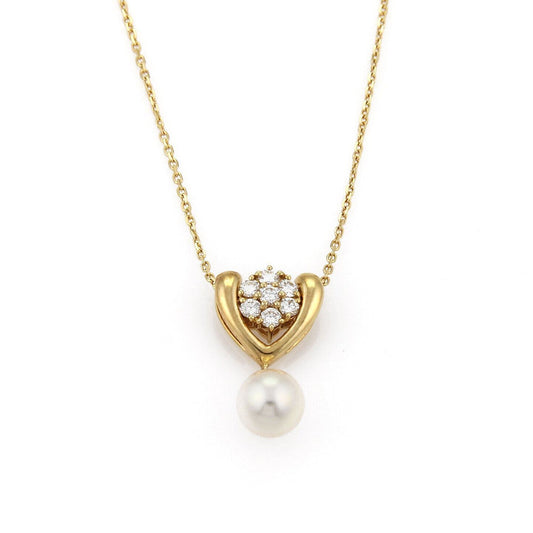 Mikimoto Diamond Akoya Pearl 18k Yellow Gold Fancy Pendant Necklace