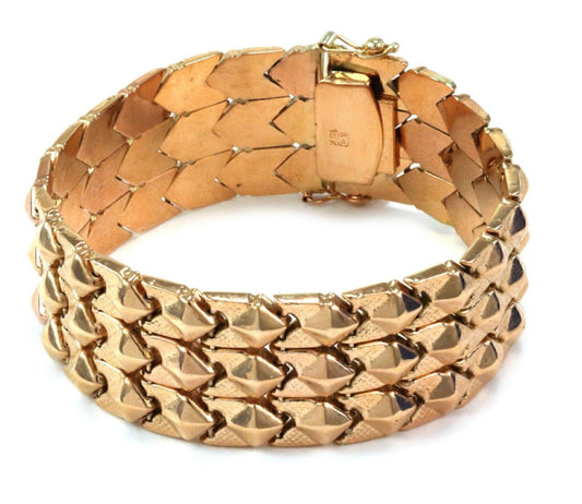 Pyramid Style 18k Rose Gold 22mm Wide Flex Link Bracelet