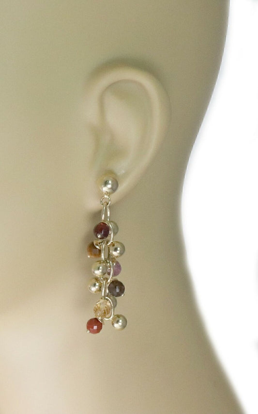 Multi-Color Gems 14k Yellow Gold Cluster Bead Dangle Earrings