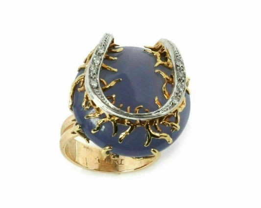 Diamond Chalcedony 14k Two Tone Gold Horseshoe Design Ring - Size 5.5