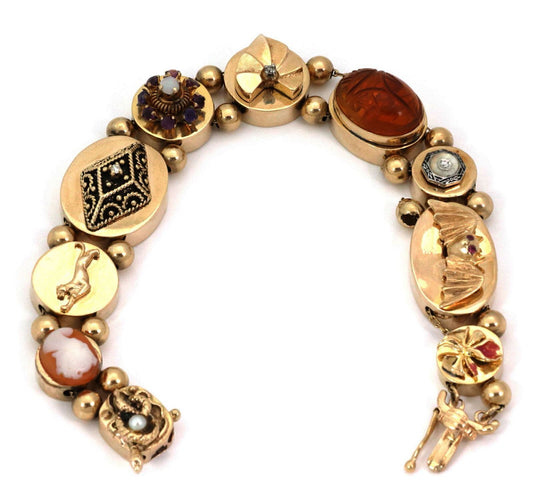 Diamond & Gems 10 Slide 14k Yellow Gold Charm Bracelet