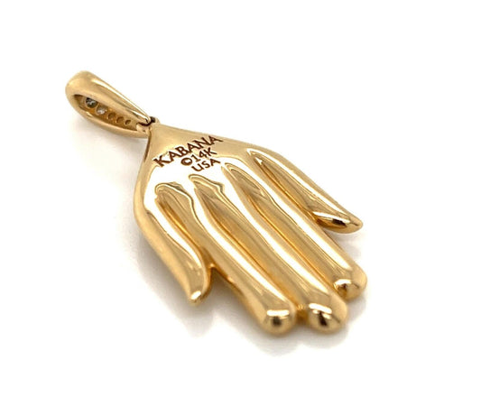 Kabana Diamond Mother of Pearl 14k Yellow Gold Hamsa Fatima Hand of God Charm Pendant