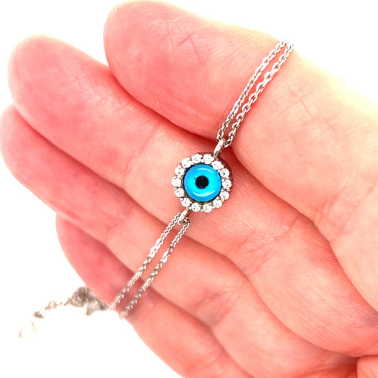 Era Diamonds Evil Eye 14k White Gold Double Chain Bracelet