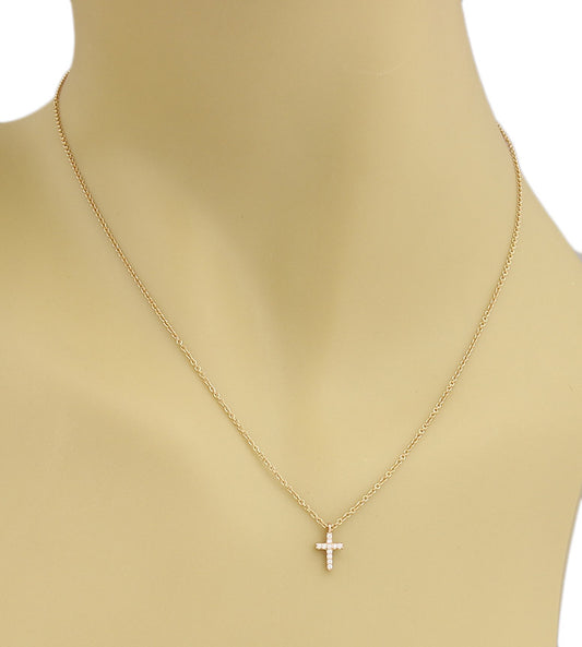 Tiffany & Co. Metro Diamond Mini Cross 18k Rose Gold Pendant Necklace