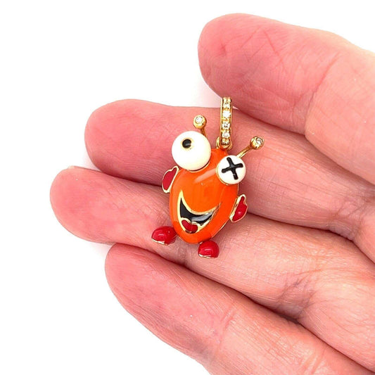 Basha Diamond Multi-Color Enamel Monster Egg 18k Gold Charm Pendant
