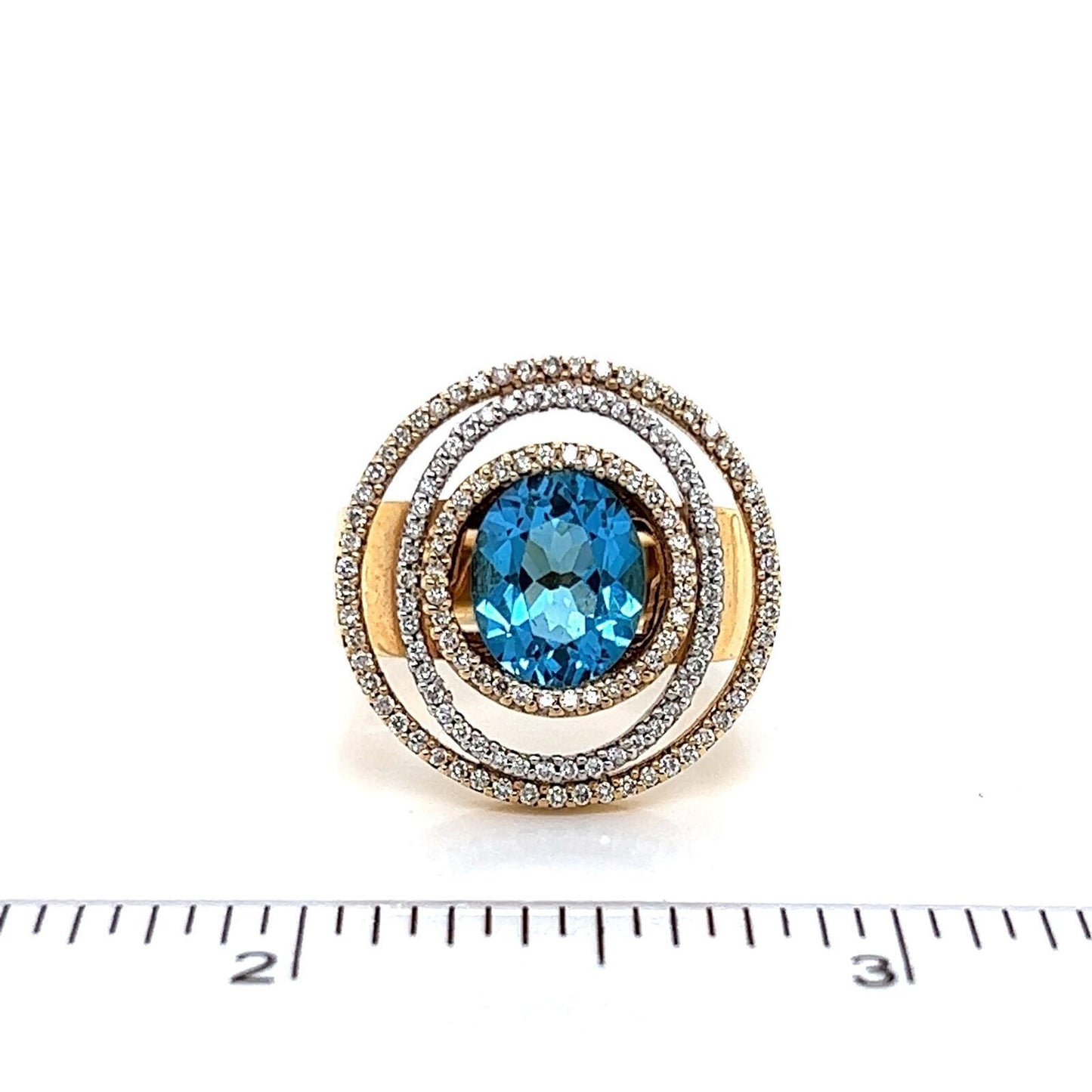 Blue Topaz Diamond 14k Yellow & White Gold Statement Ring