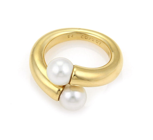 Cartier 18k Yellow Gold Toi et Moi Akoya Pearls Bypass Ring - Size 7