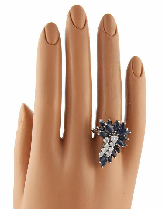 Diamond & Sapphire 14k White Gold Cluster Ring - Size 6