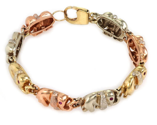 Elephant Ruby 14k Tri Color Gold Link Bracelet