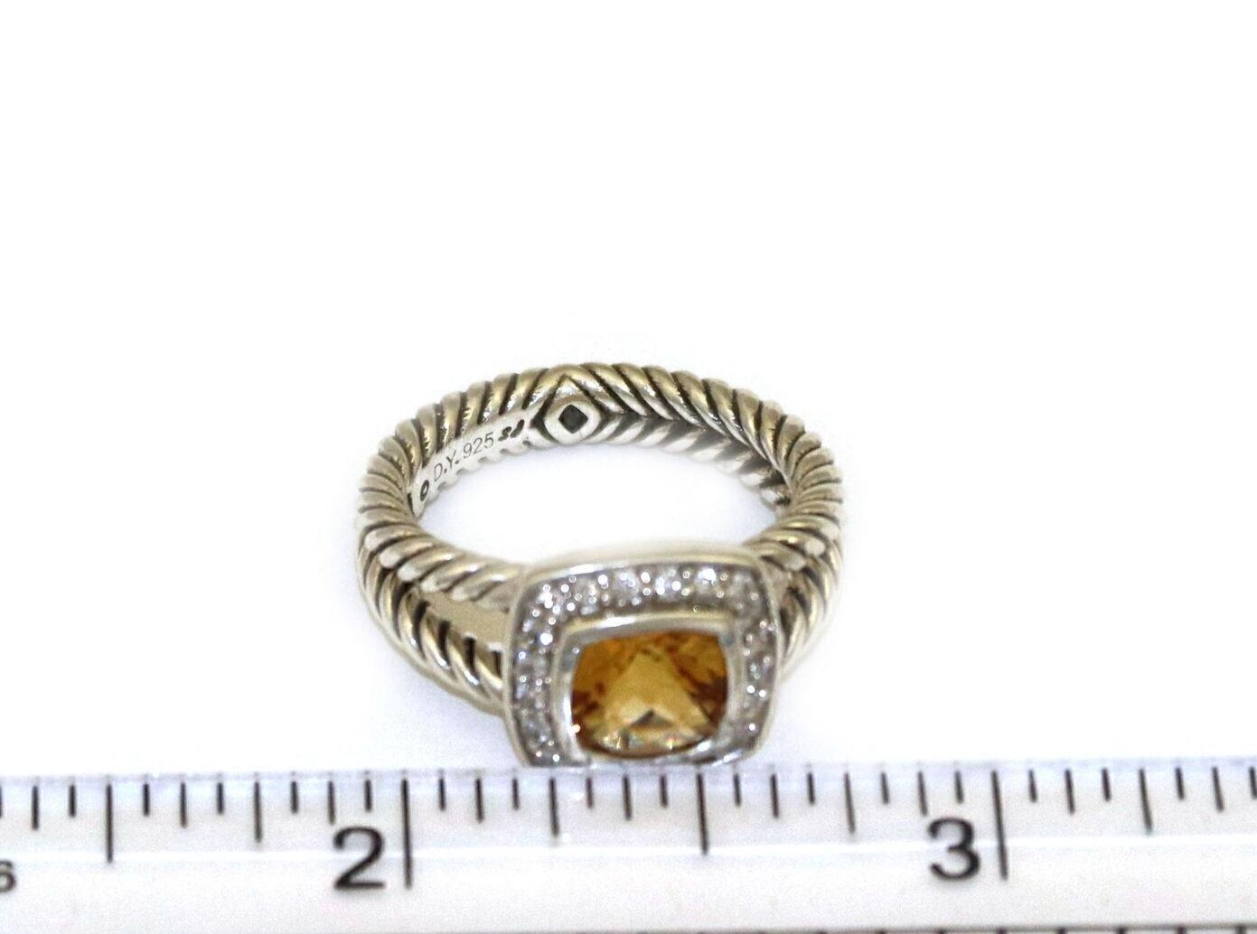 David Yurman Petite Albion Diamond Citrine Sterling Silver Ring Size 6