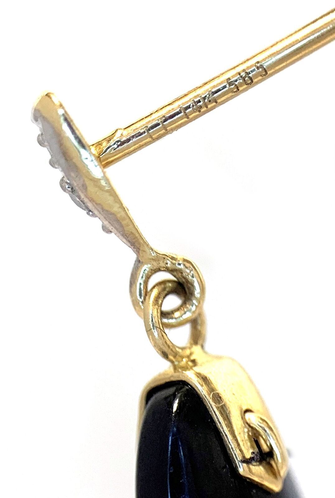 Onyx & Diamond 14k Two Tone Gold Long Teardrop Dangle Earrings