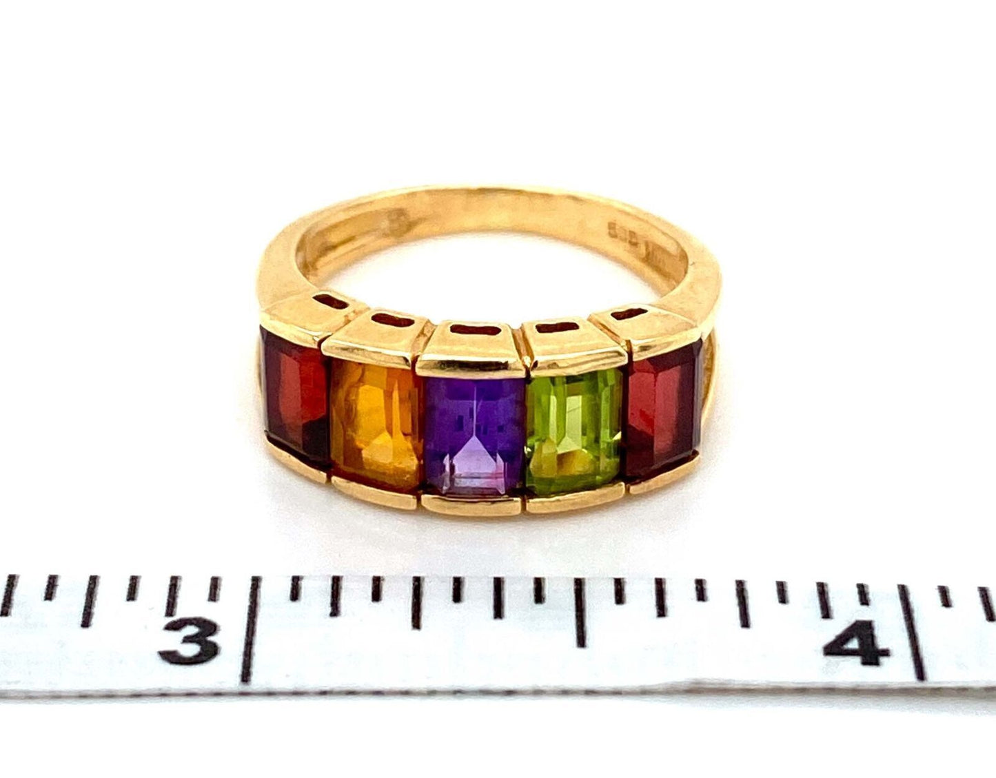 Multicolor Rainbow Gems 14k Yellow Gold Band Ring - Size 6.5
