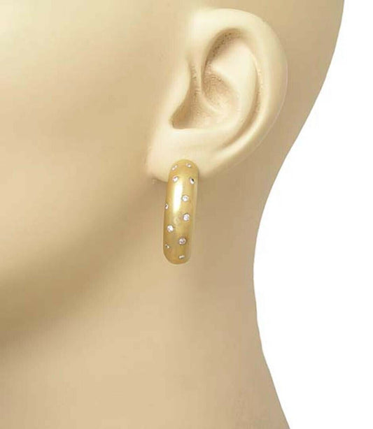 Curved Diamond Bar 18k Yellow Gold Earrings