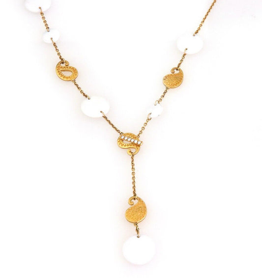 Carrera y Carrera Aqua 18k Yellow Gold Diamond White Agate Lariat Necklace