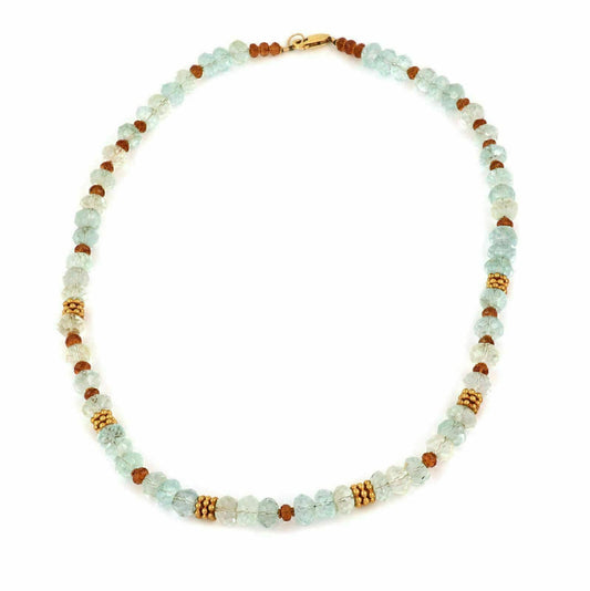 Aquamarine & Citrine Faceted Gemstones 18k Yellow Gold Necklace