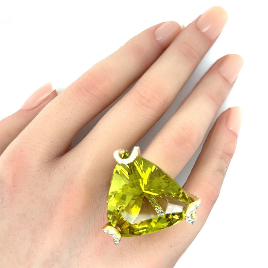 Lime Quartz & Diamond 18k Yellow Gold Large Ring - Size 3