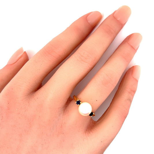 Tiffany & Co. Pearl & Sapphire 18k Yellow Gold Ring - Size 5