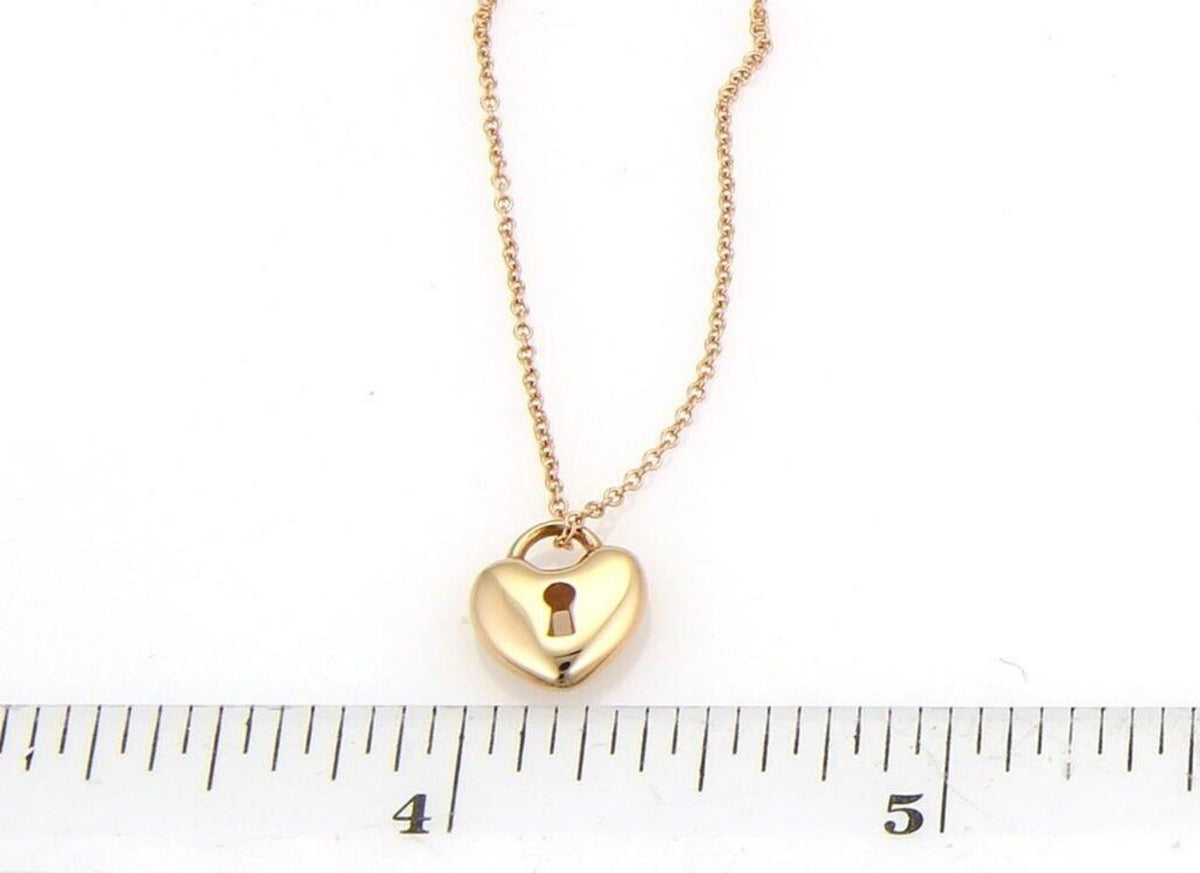 Tiffany & Co. Heart Padlock 18k Pink Gold Pendant Necklace 16"