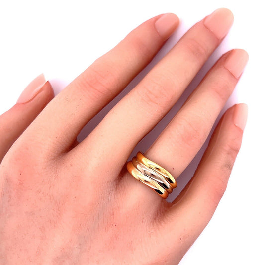 Cartier 18k Tri-Color Gold Triple Stack Wave Band Ring - Size 6