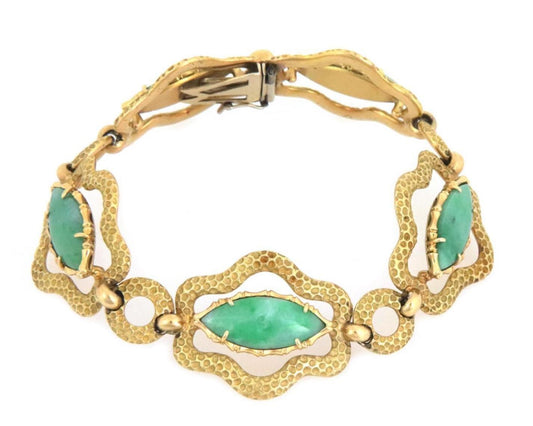 Oval Jade 18k Yellow Gold Link Bracelet