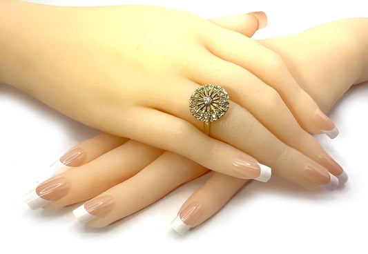 Diamonds 14k Yellow Gold Fancy Round Floral Ring - Size 4
