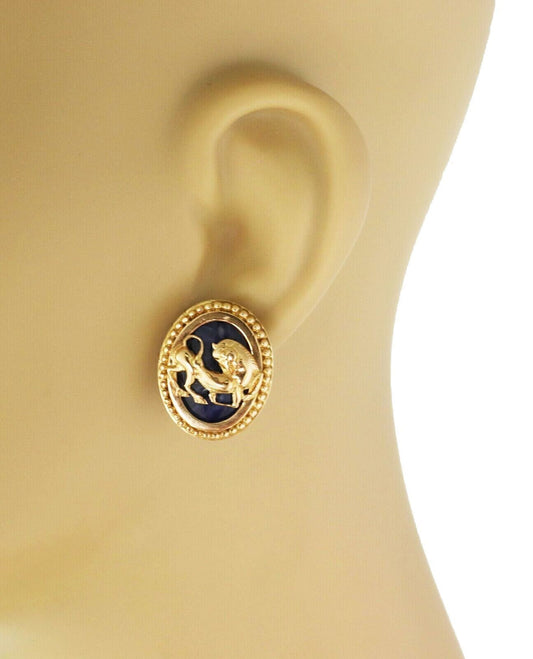 LaLaounis Lapis 18k Yellow Gold Lion Clip On Earrings