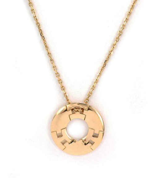 Hermes H 18k Yellow Gold Circle Round Pendant Necklace