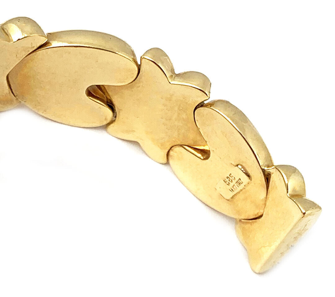 Hearts X Design 13mm Wide Flex 14k Yellow Gold Cuff Bracelet