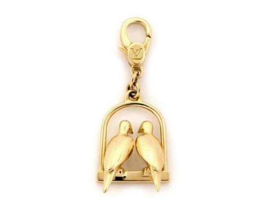 Louis Vuitton 18k Yellow Gold 2 Birds On Perch Dangle Charm Pendant