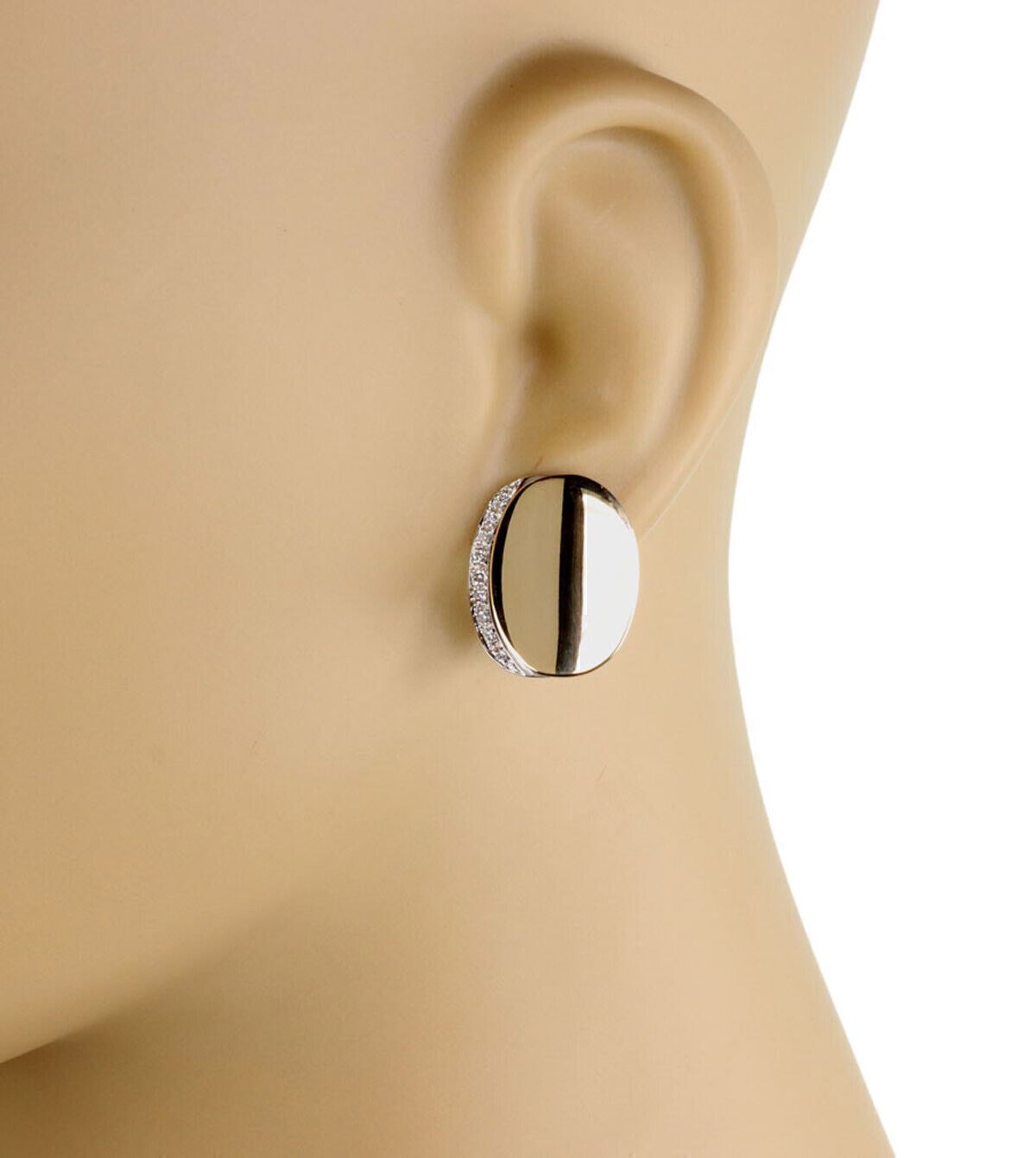 Roberto Coin Diamond 18k Two Tone Gold Fancy Oval Post Clip Earrings