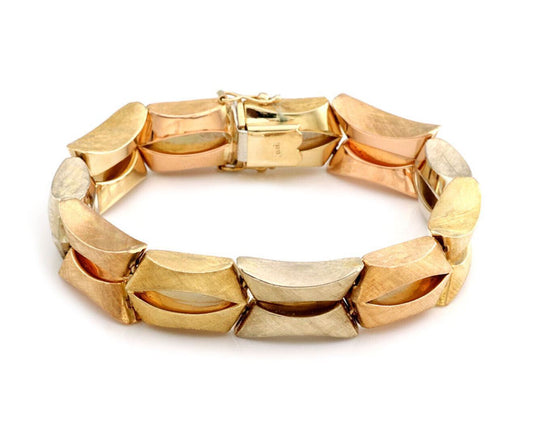 Retro 18k Tri-Color Gold Fancy Link Textured Bracelet