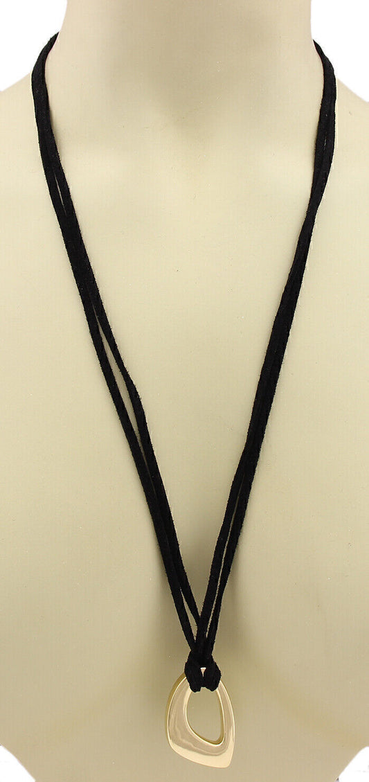 Open 18k Yellow Gold Pendant & Suede Cord Necklace