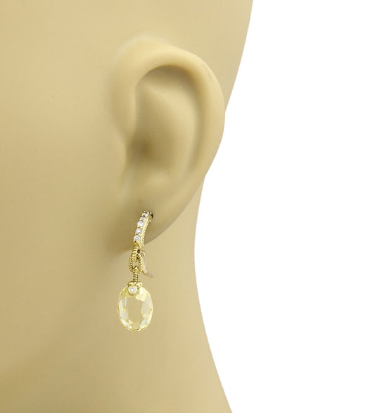 Judith Ripka Diamond Canary Crystal 18k Yellow Gold Dangle Earrings