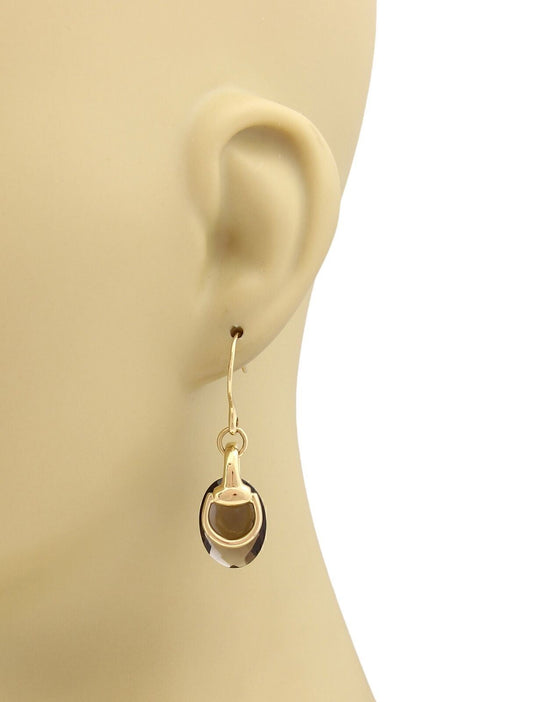 Gucci Smoky Quartz Horsebit 18k Yellow Gold Hook Dangle Earrings
