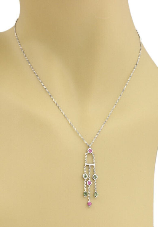Tiffany & Co. Sapphire & Tourmaline Triple Strand 18k White Gold Pendant Necklace