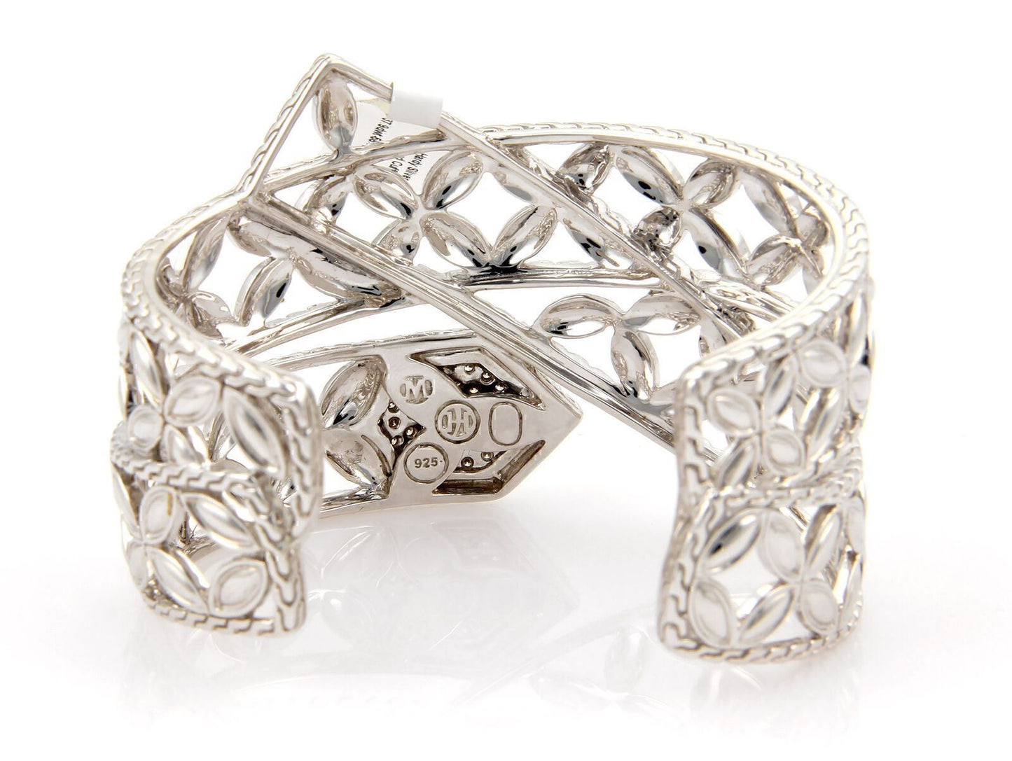 John Hardy Kawung Sterling Silver & Diamonds Open Floral Design Cuff Bangle
