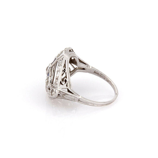 Sapphire & Diamond Platinum Cross Design Ring - Size 7