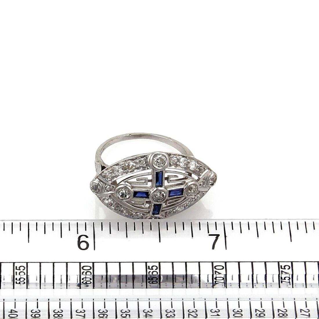 Sapphire & Diamond Platinum Cross Design Ring - Size 7
