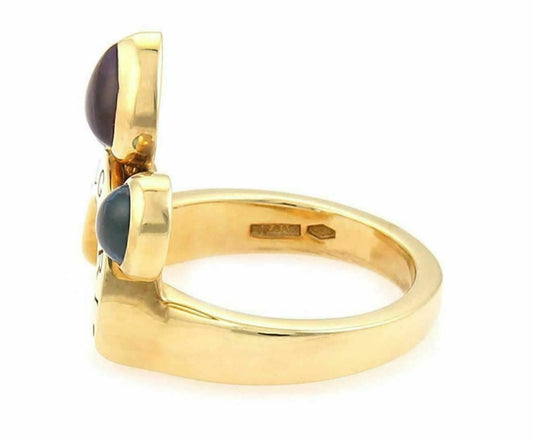 Bvlgari Allegra Amethyst Peridot & Blue Topaz 18k Yellow Gold Ring - Size 6