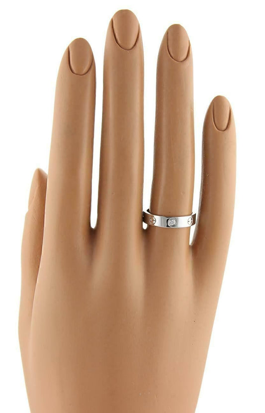 Cartier Mini Love 1 Diamond 18k White Gold Band Ring w/Cert - Size 5.5