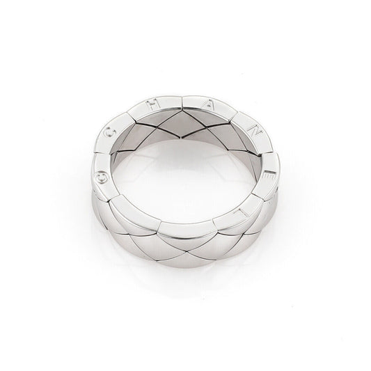 Chanel Matelasse 18k White Gold 7mm Flex Wide Band Ring - Size 9