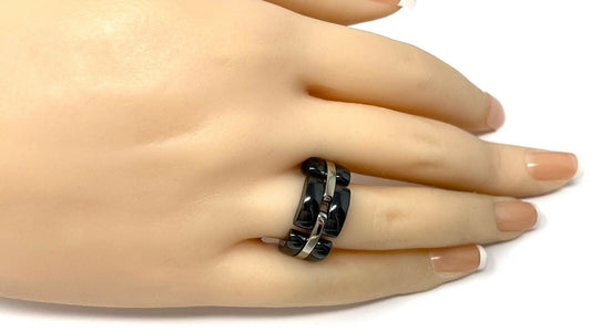 Chanel Ultra Black Ceramic 18k White Gold Band Ring - 5.5