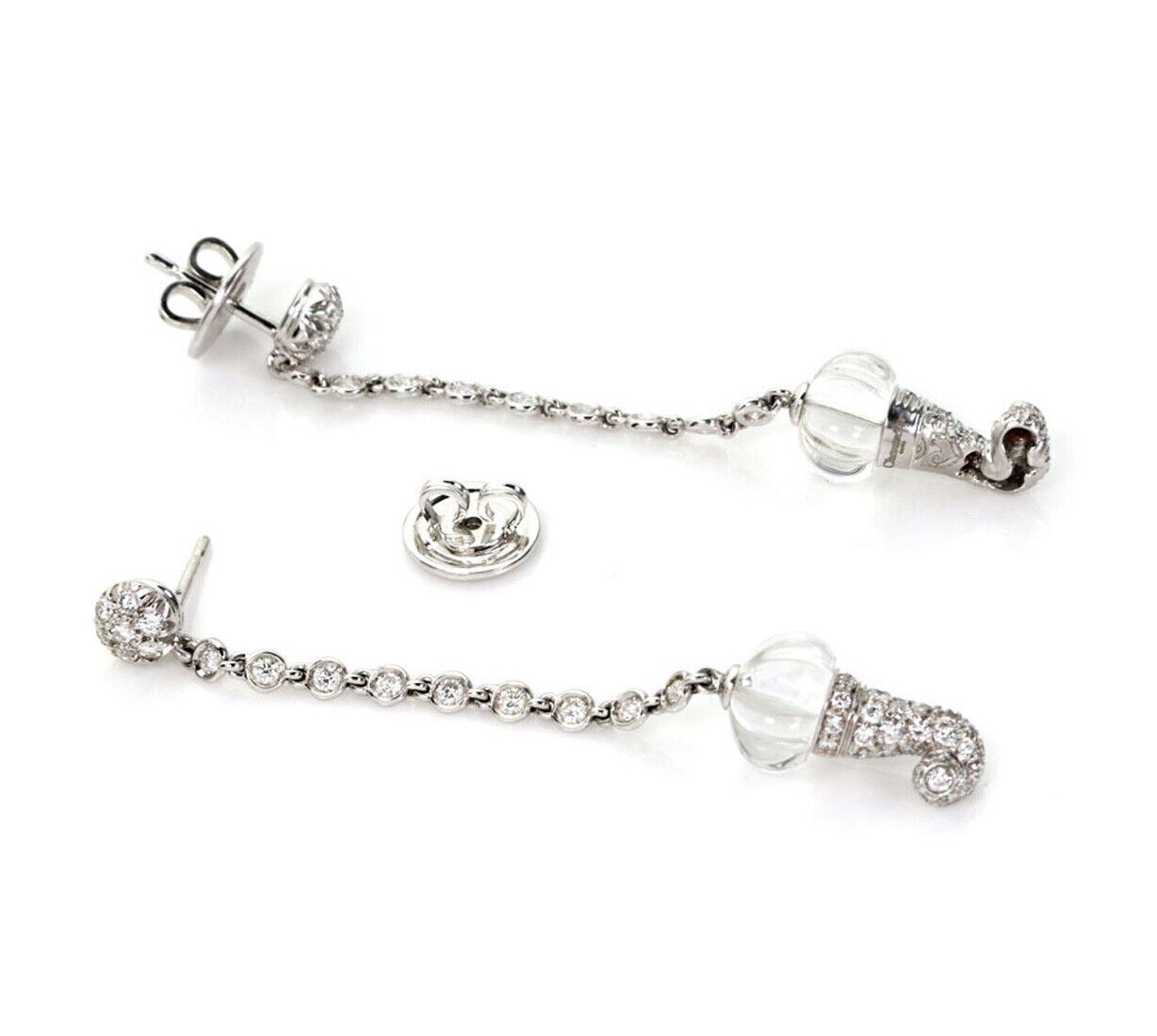 Chantecler Diamond & Clear Quartz 18k White Gold Drop Dangle Earrings