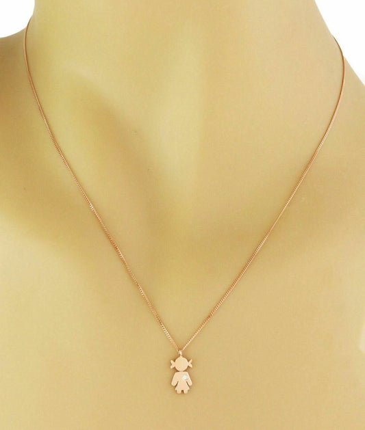 Crivelli Bimba Girl Easy Diamond 18k Rose Gold Pendant Necklace