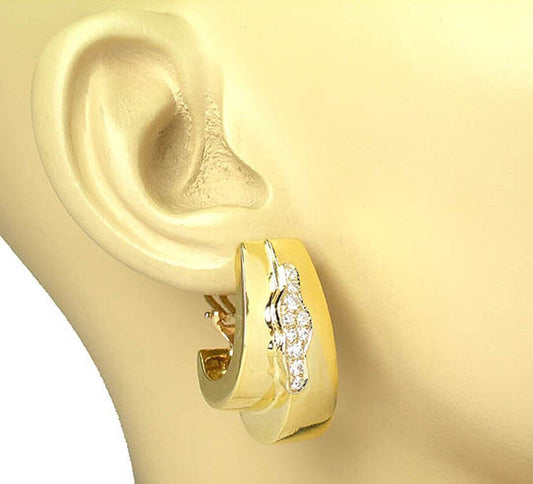 Boris Lebeau Retro Diamond 18k Yellow Gold Double Oval Hoop Earrings