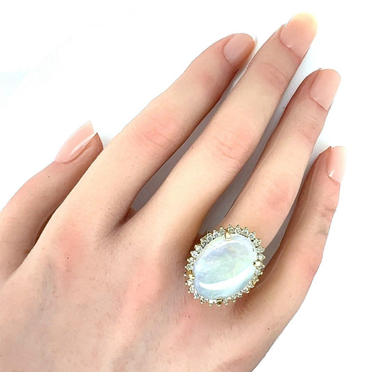 Opal & Diamond 14k Yellow Gold Oval Top Ring - Size 7