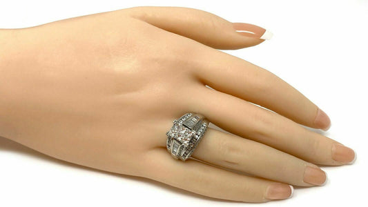 Diamond 14k White Gold 3 Row Band Engagement Ring - Size 6.5